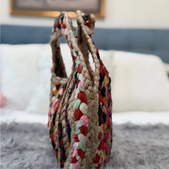 Magid Bags Multi Color Woven Straw Jute Tote Handbag - Picture 3 of 8
